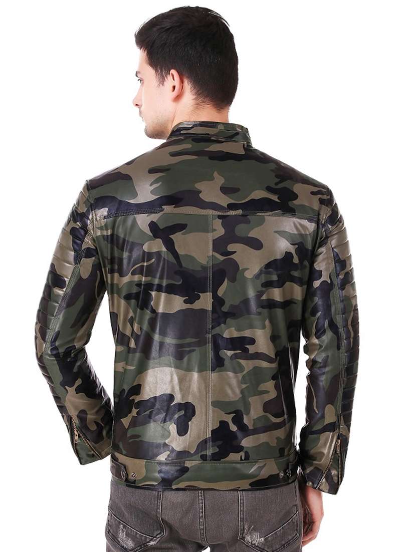green camouflage printed biker jacket - 16547750 - Standard Image - 2