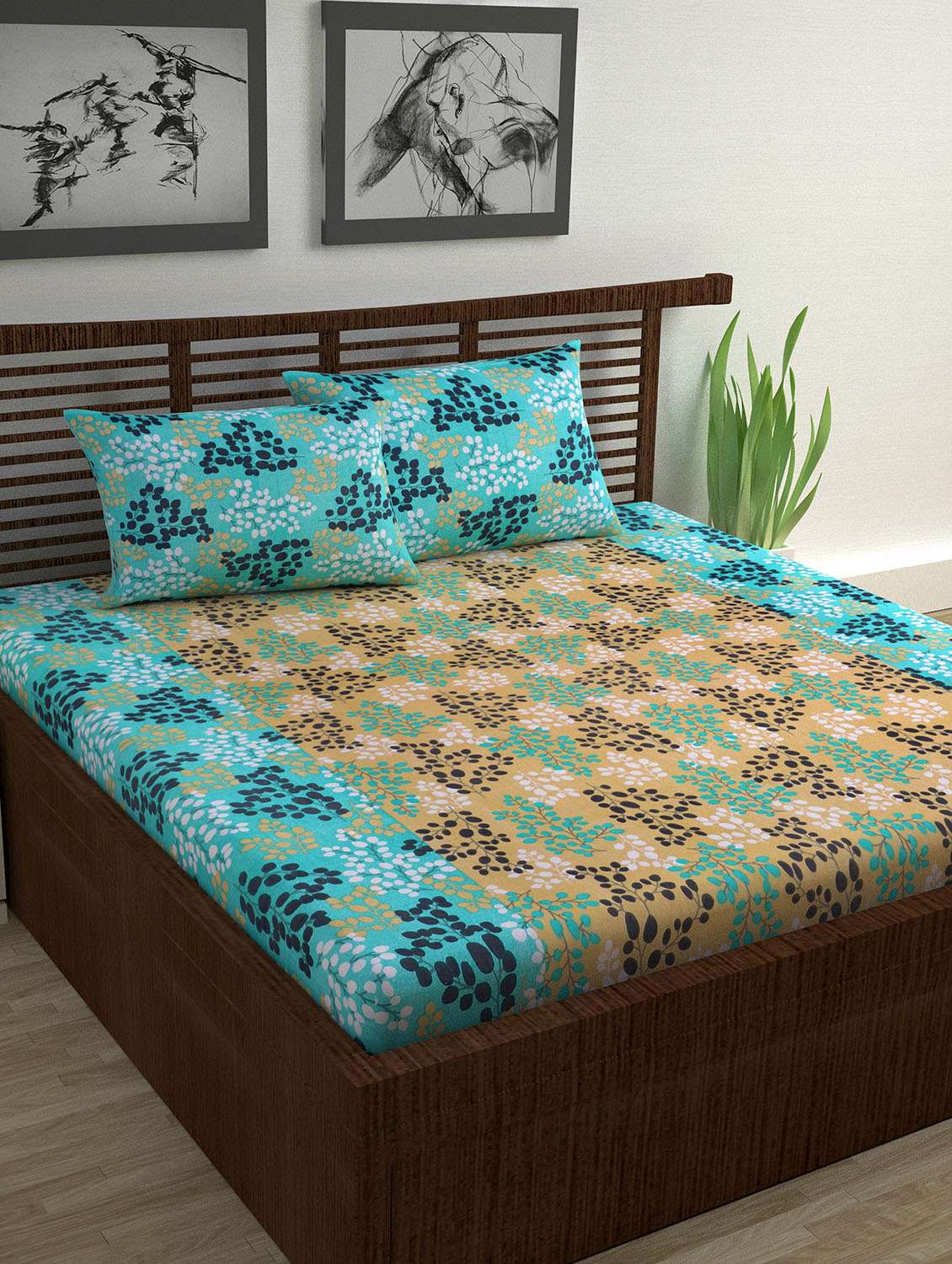 cotton double bed sheet with 2 pillow covers