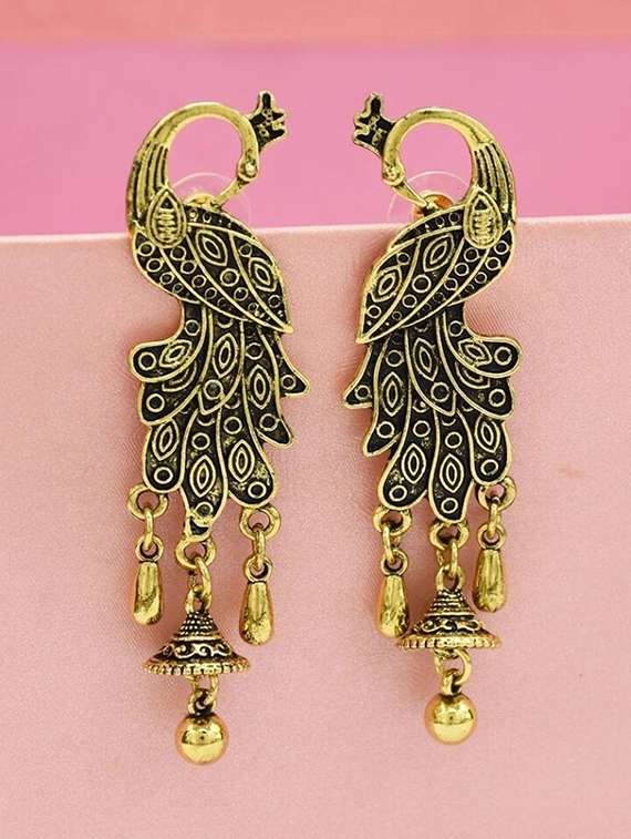 gold zinc jhumka earring
