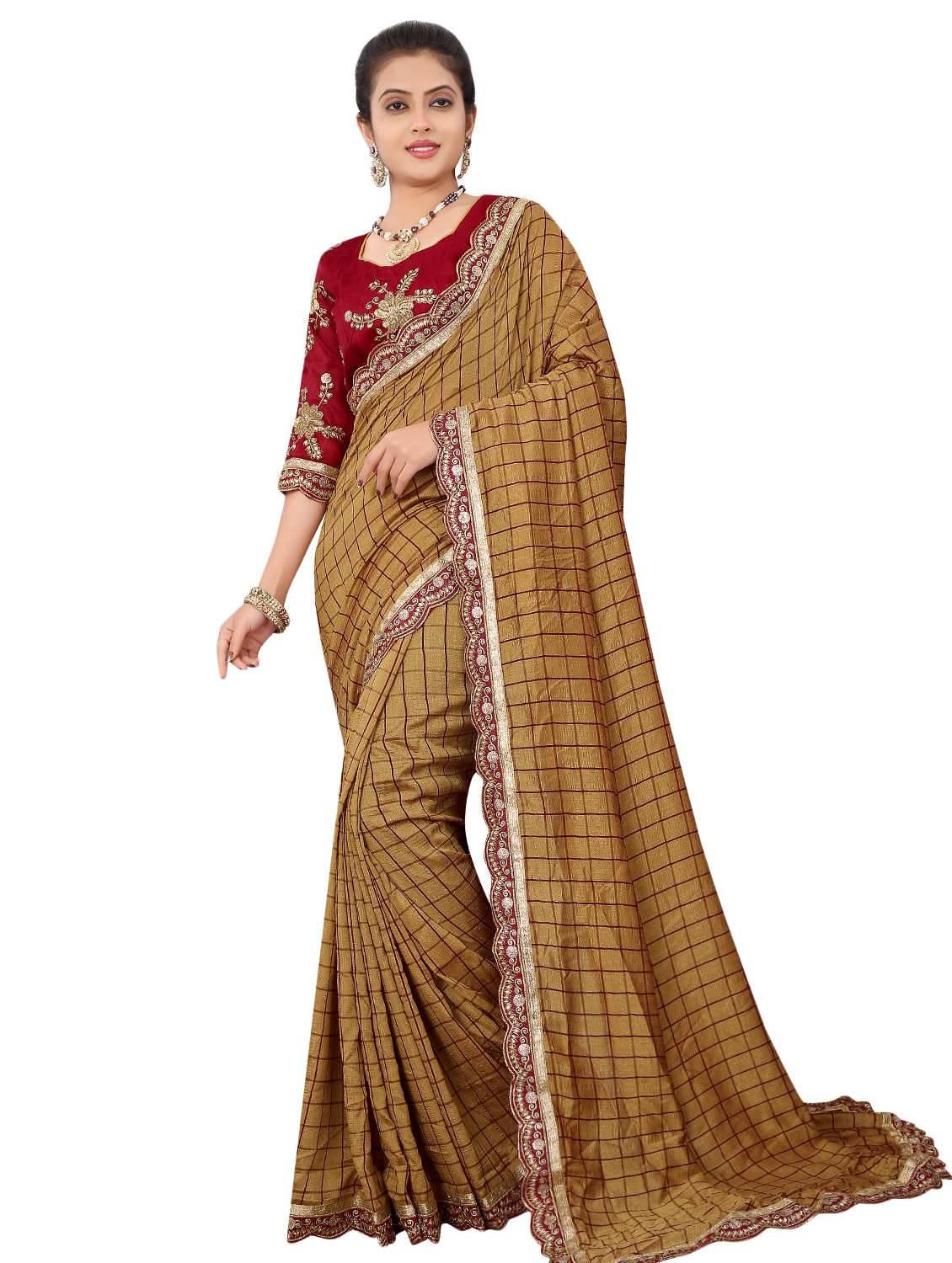 checkered bordered saree with blouse
