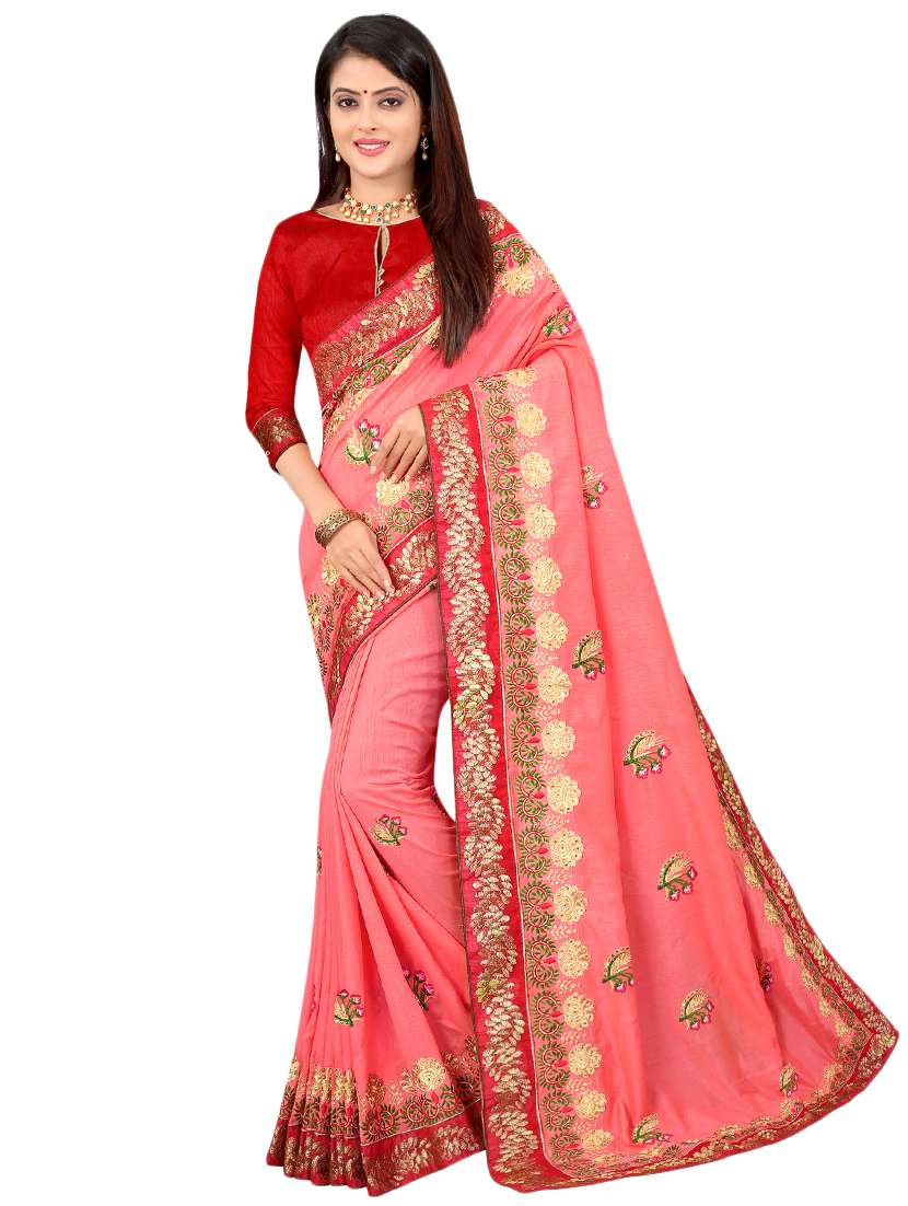 pink silk blend embroidered saree with blouse