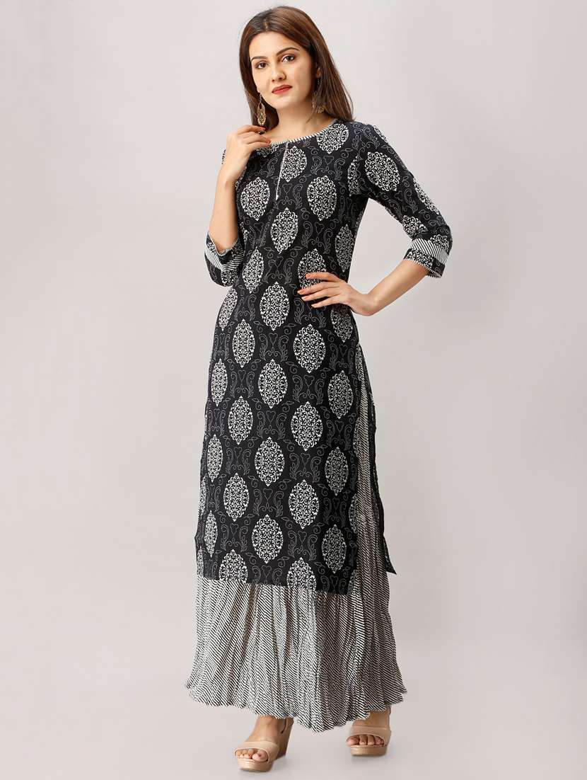 printed straight kurta skirt set
