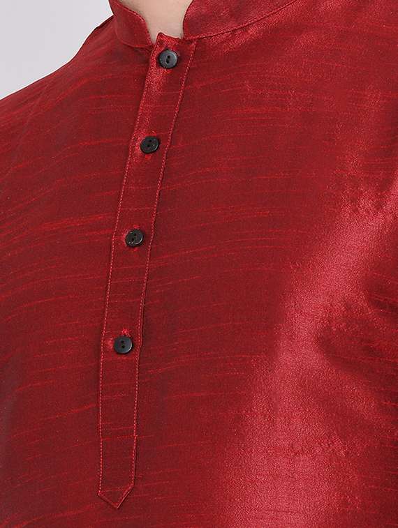 red silk blend kurta pyjama set - 16552960 -  Standard Image - 2