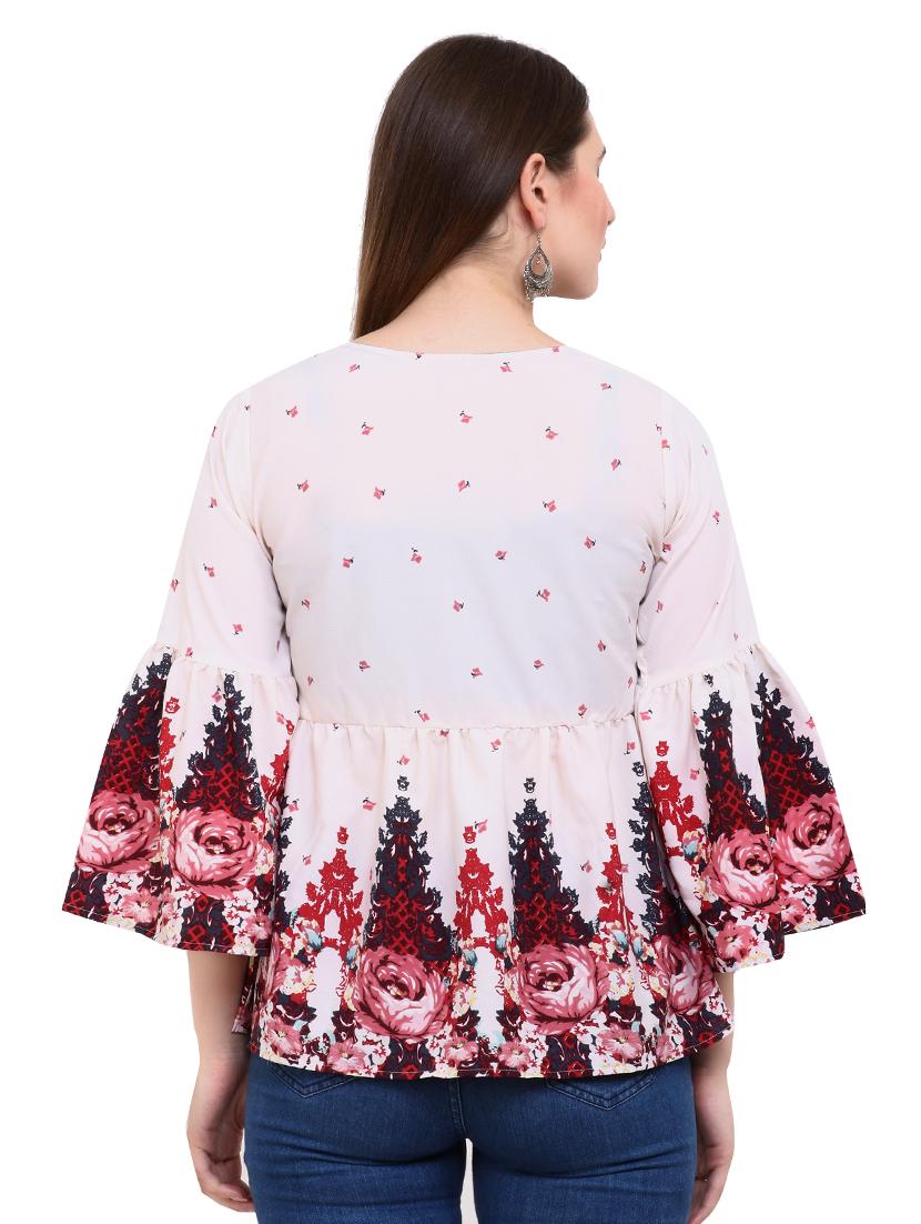 bell sleeved gathered floral top - 16553480 - Standard Image - 2