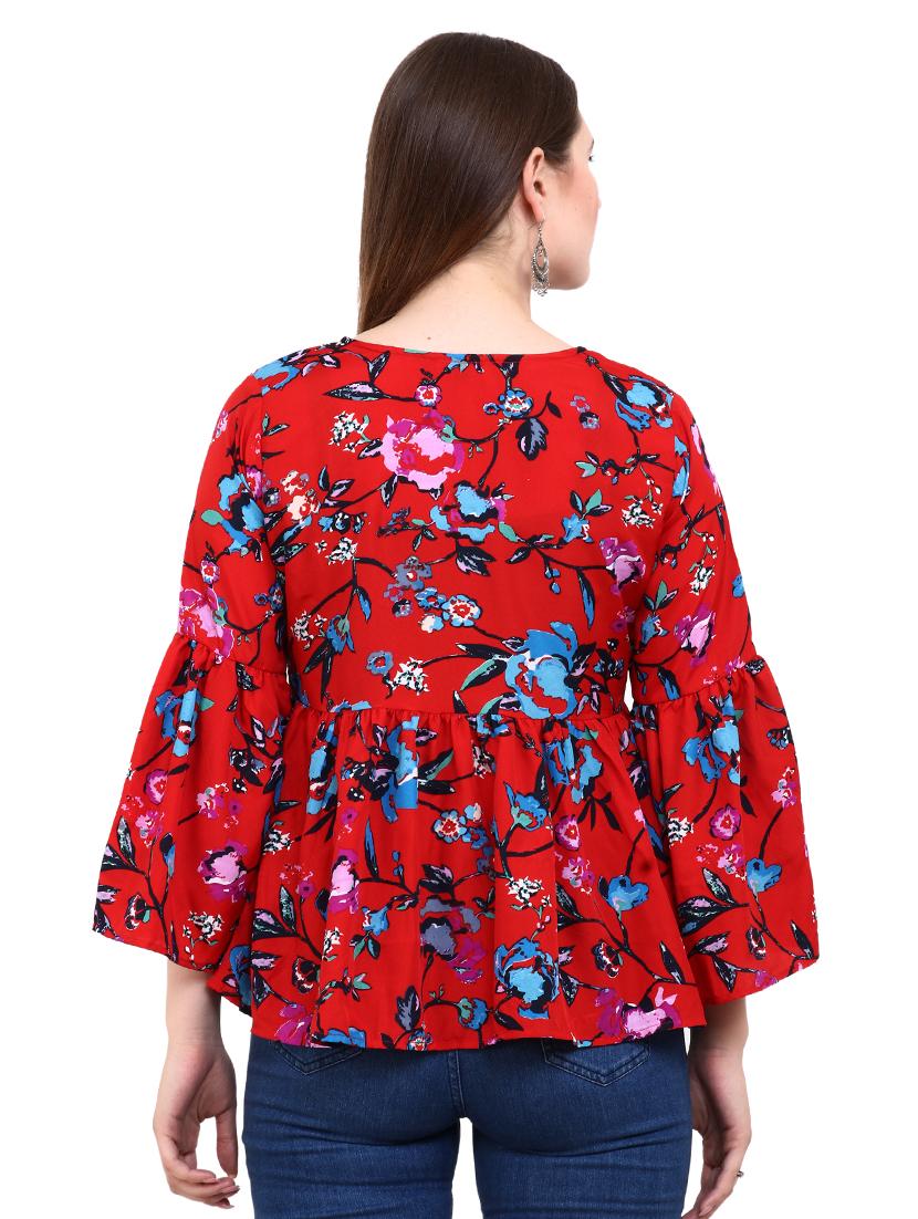 bell sleeved gathered floral top - 16553481 - Standard Image - 2