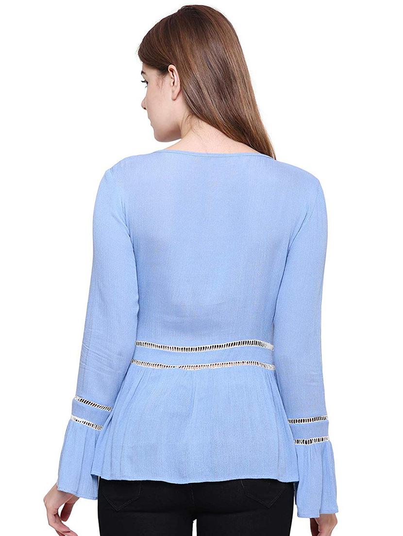 tie up contrast lace gathered top - 16553504 - Standard Image - 2