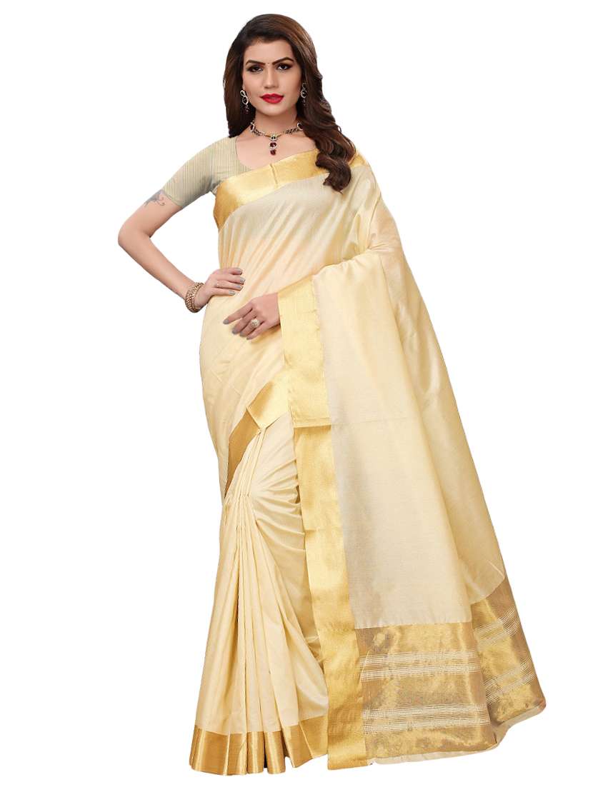gold bordered plain saree with blouse