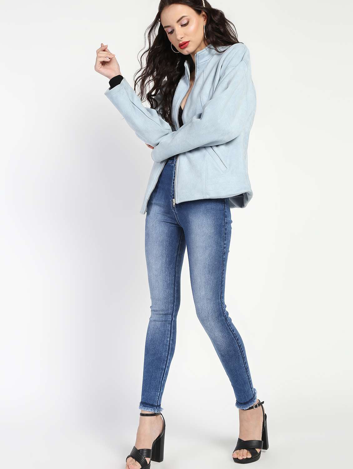 high rise stone washed jeans 