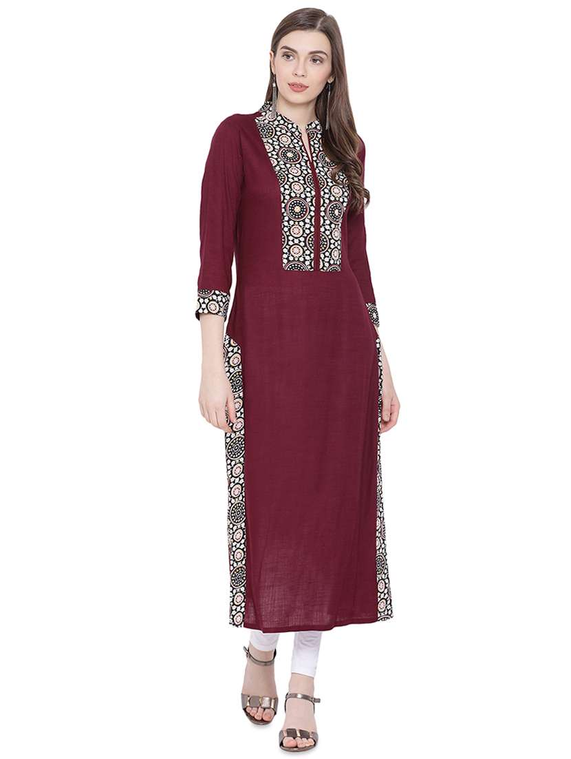 printed detailed straight kurta