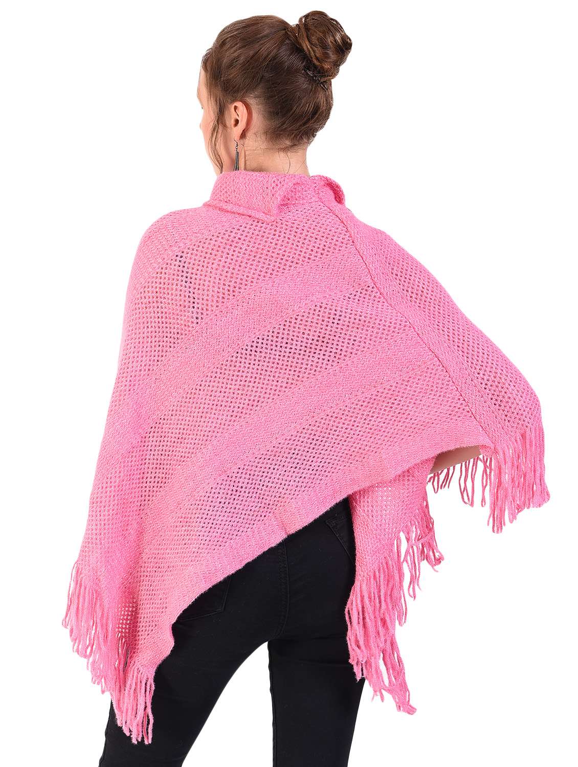 turtle neck fringe hem wool poncho - 16556857 - Standard Image - 2