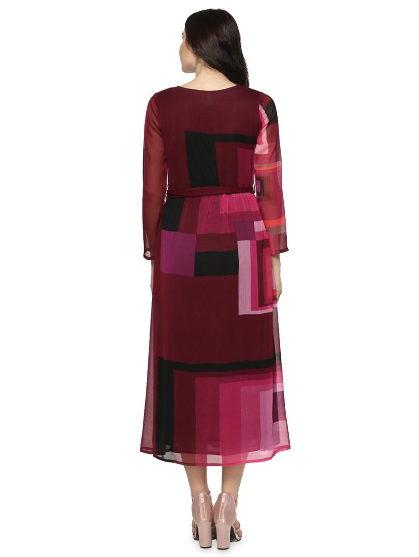 tie front geometric a-line dress - 16558118 - Standard Image - 2