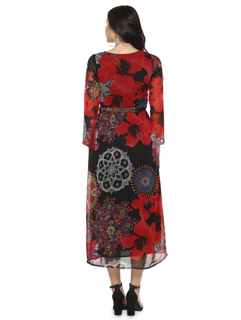tie front floral a-line dress - 16558122 - Standard Image - 2