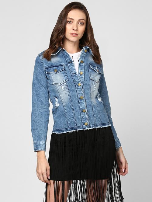 blue distressed washed denim jacket  - 16558197 -  Standard Image - 0