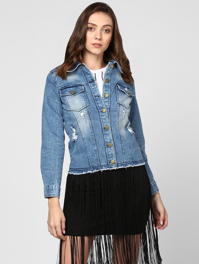 blue distressed washed denim jacket  - 16558197 -  Zoom Image - 0