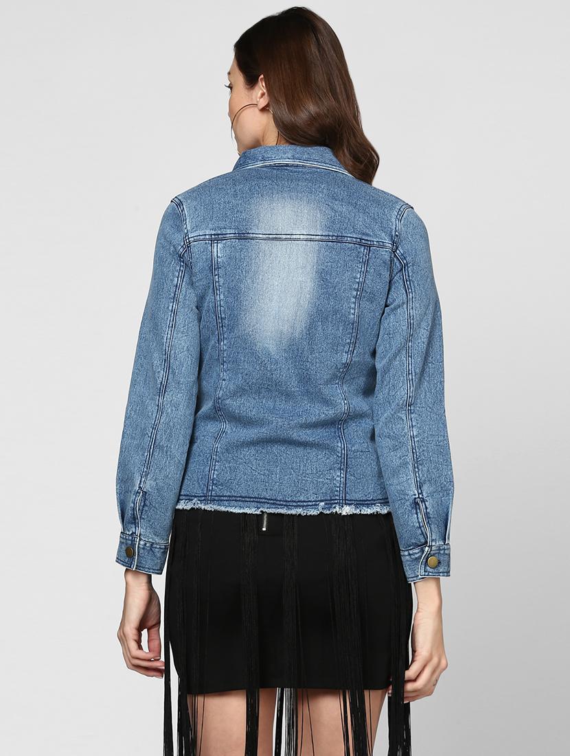 blue distressed washed denim jacket - 16558197 - Standard Image - 2