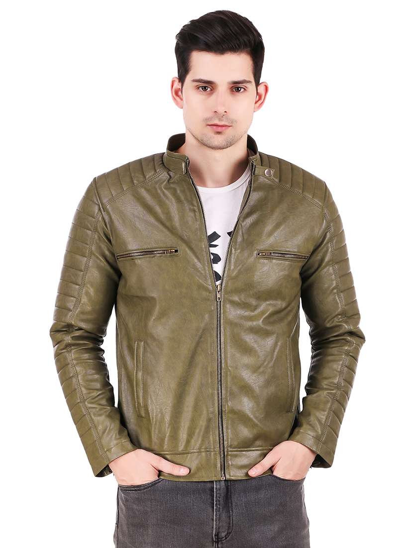 brown solid biker jacket