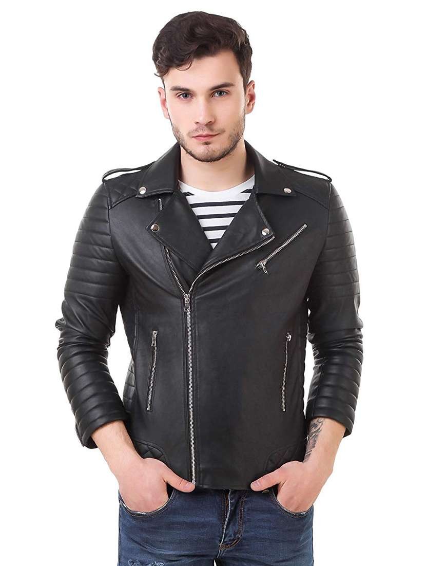black solid biker jacket