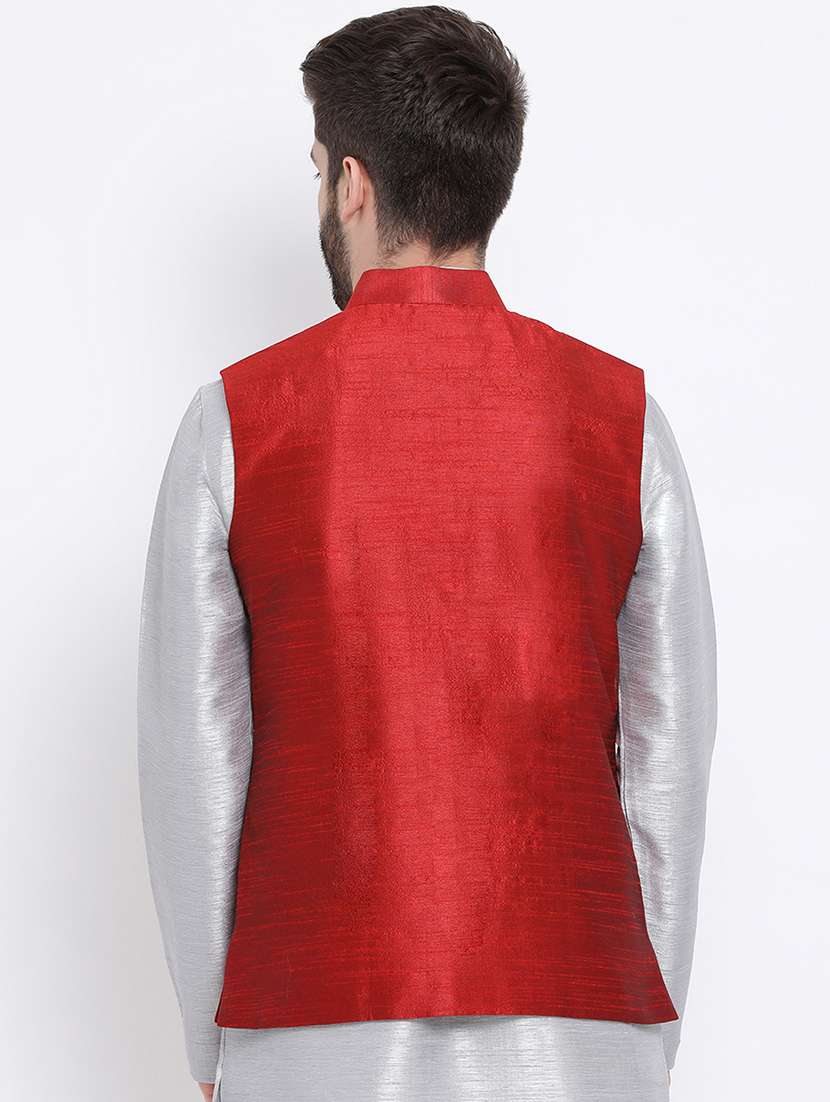 red silk blend nehru jacket - 16561949 -  Standard Image - 2