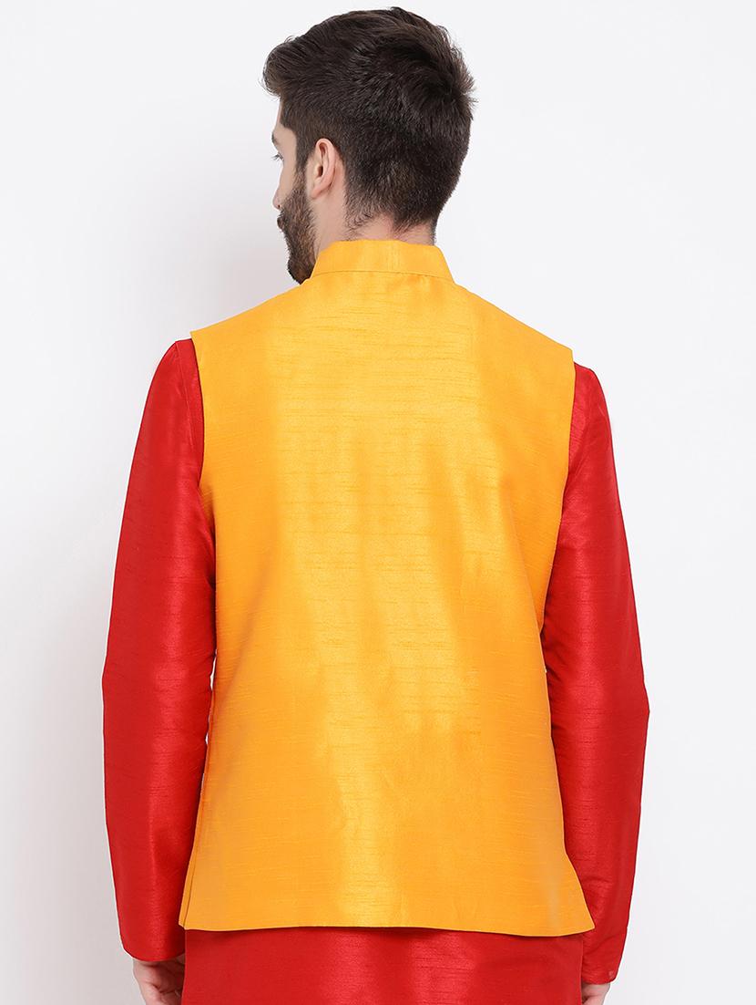 orange silk blend nehru jacket - 16561956 - Standard Image - 2