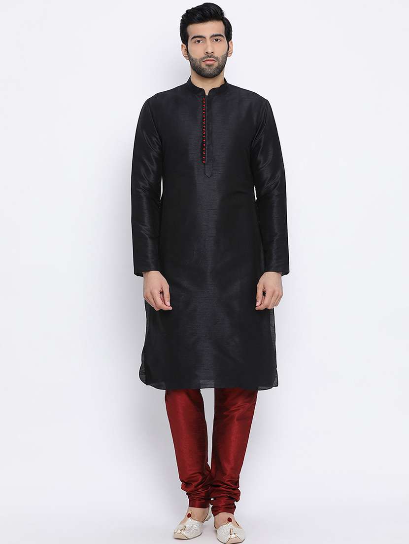 men solid kurta churidar ethnic wear set