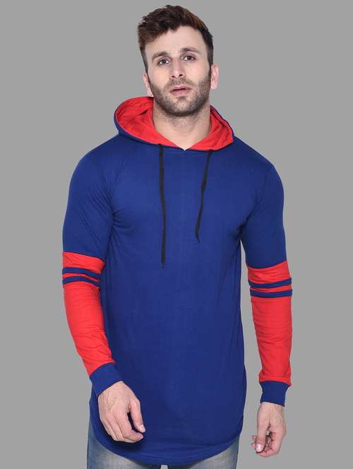 blue color block hooded t-shirt - 16562363 -  Standard Image - 0