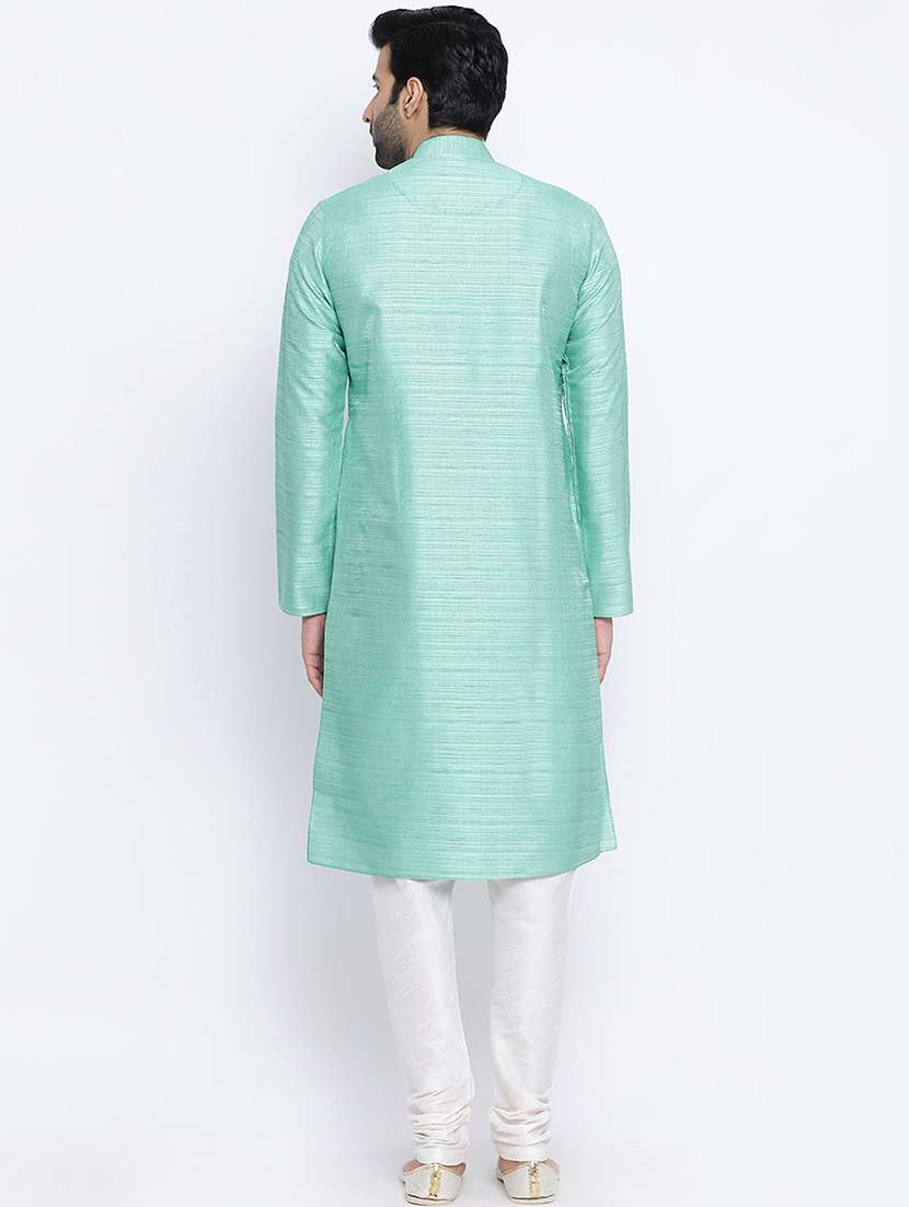 green pure silk long kurta - 16562482 - Standard Image - 2