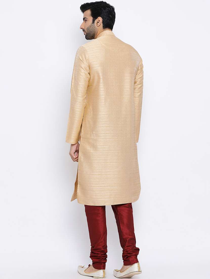 beige pure silk long kurta - 16562485 - Standard Image - 2
