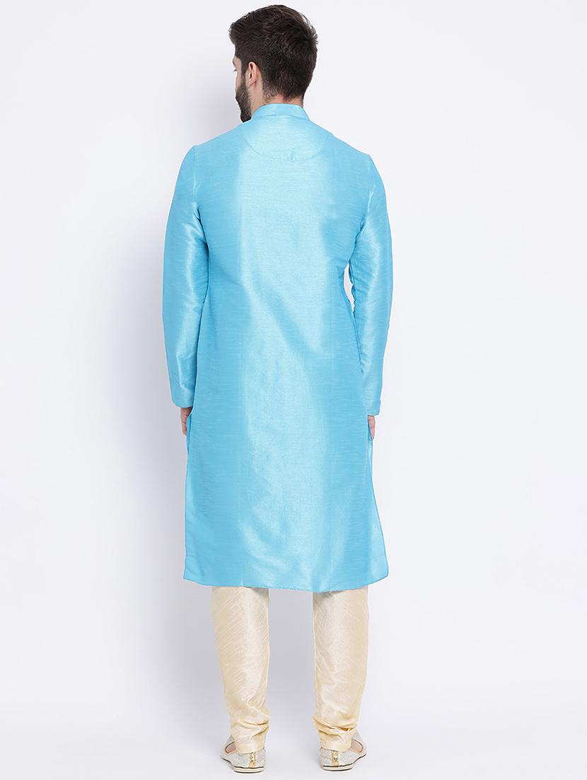blue dupion long kurta - 16562496 - Standard Image - 2