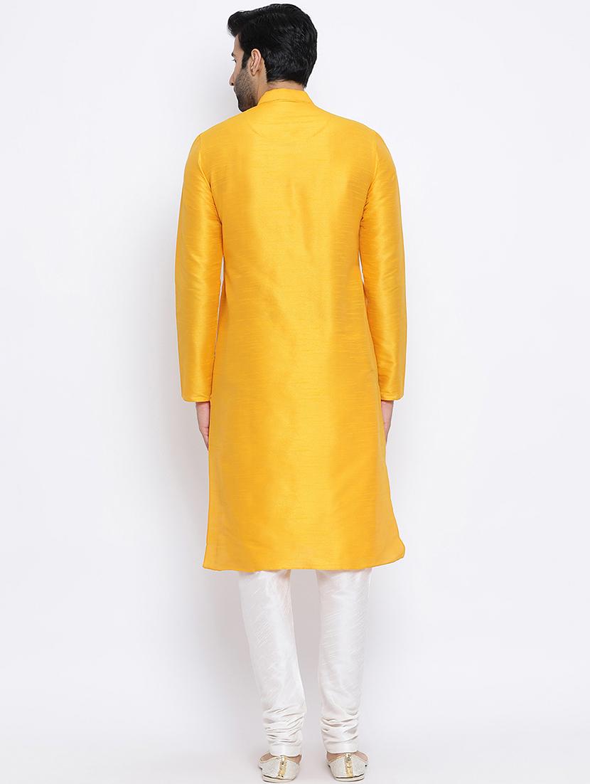 yellow dupion long kurta - 16562497 - Standard Image - 2