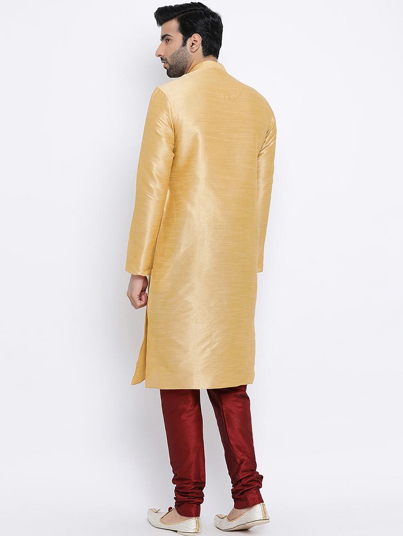 gold dupion long kurta - 16562499 - Standard Image - 2