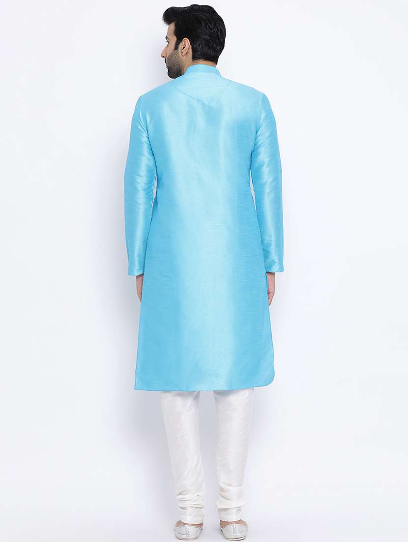 blue dupion long kurta - 16562516 - Standard Image - 2