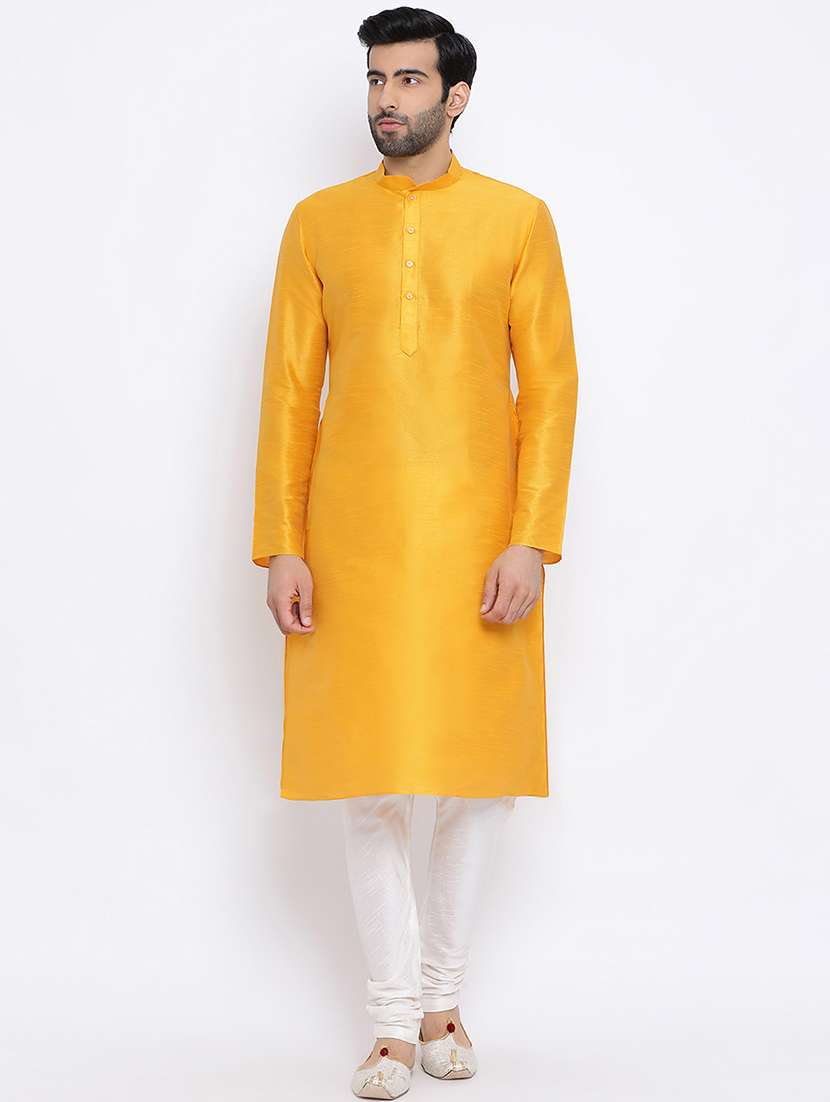 yellow dupion long kurta