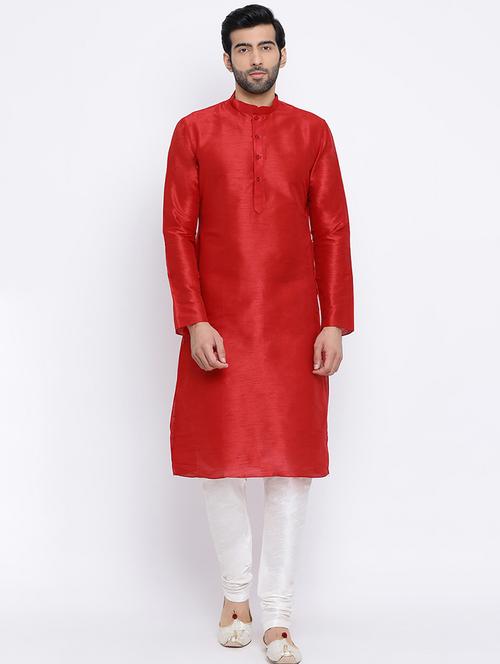 red dupion long kurta - 16562520 -  Standard Image - 0
