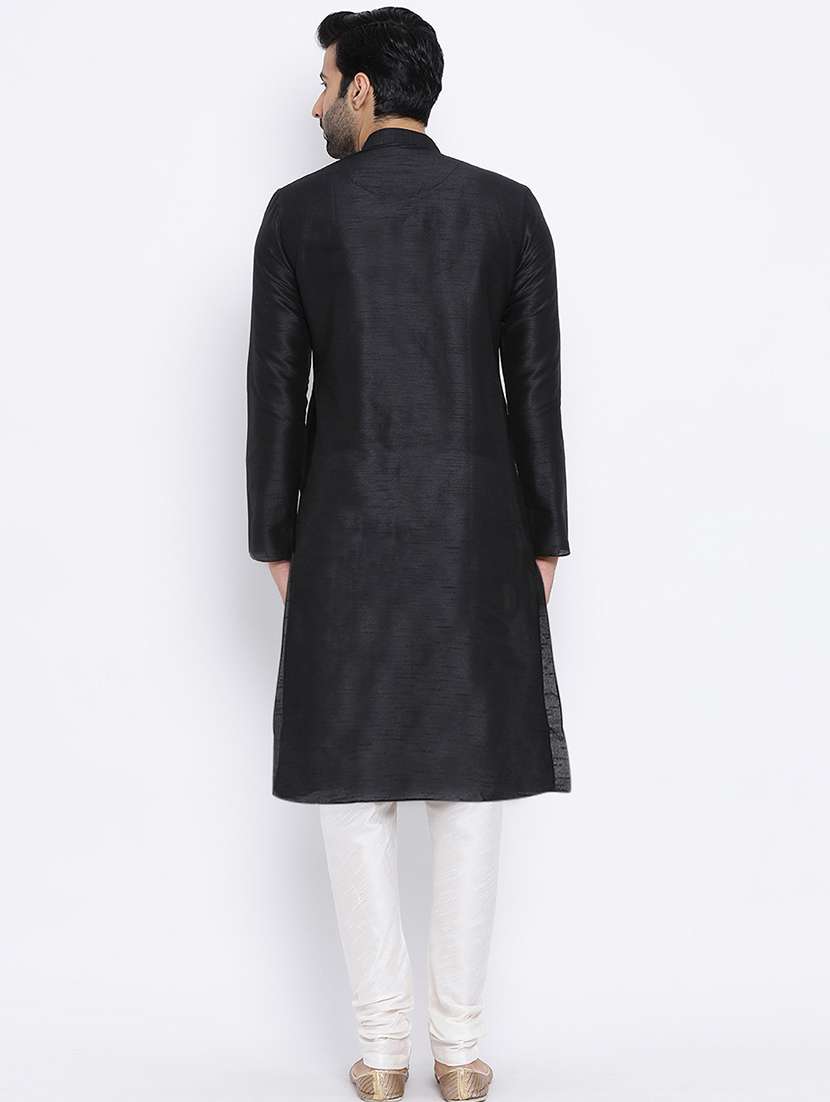 black solid long kurta - 16562524 - Standard Image - 2