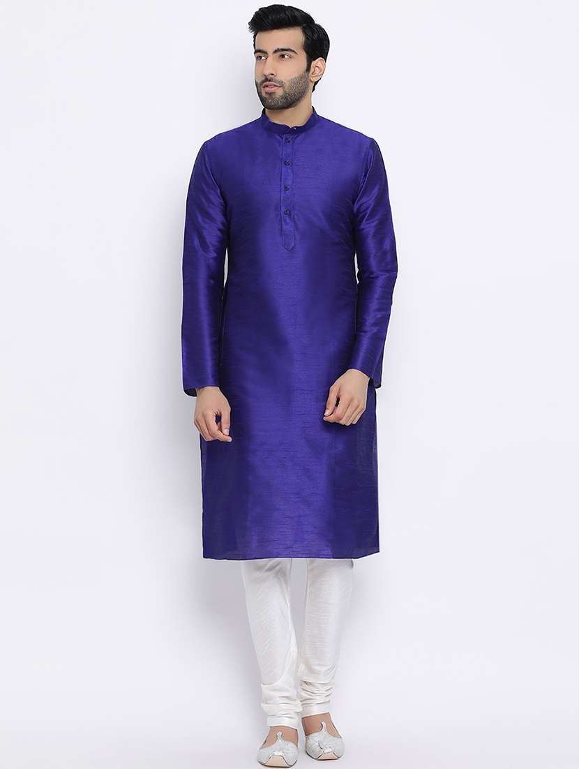 blue solid long kurta