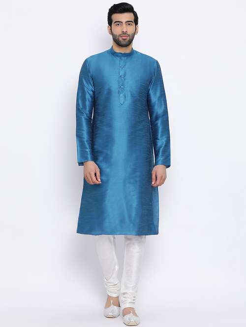 blue solid long kurta - 16562527 - Standard Image - 0