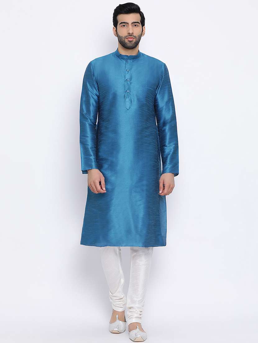blue solid long kurta - 16562527 - Zoom Image - 0