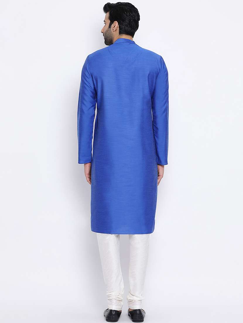 blue pure silk long kurta - 16562540 - Standard Image - 2