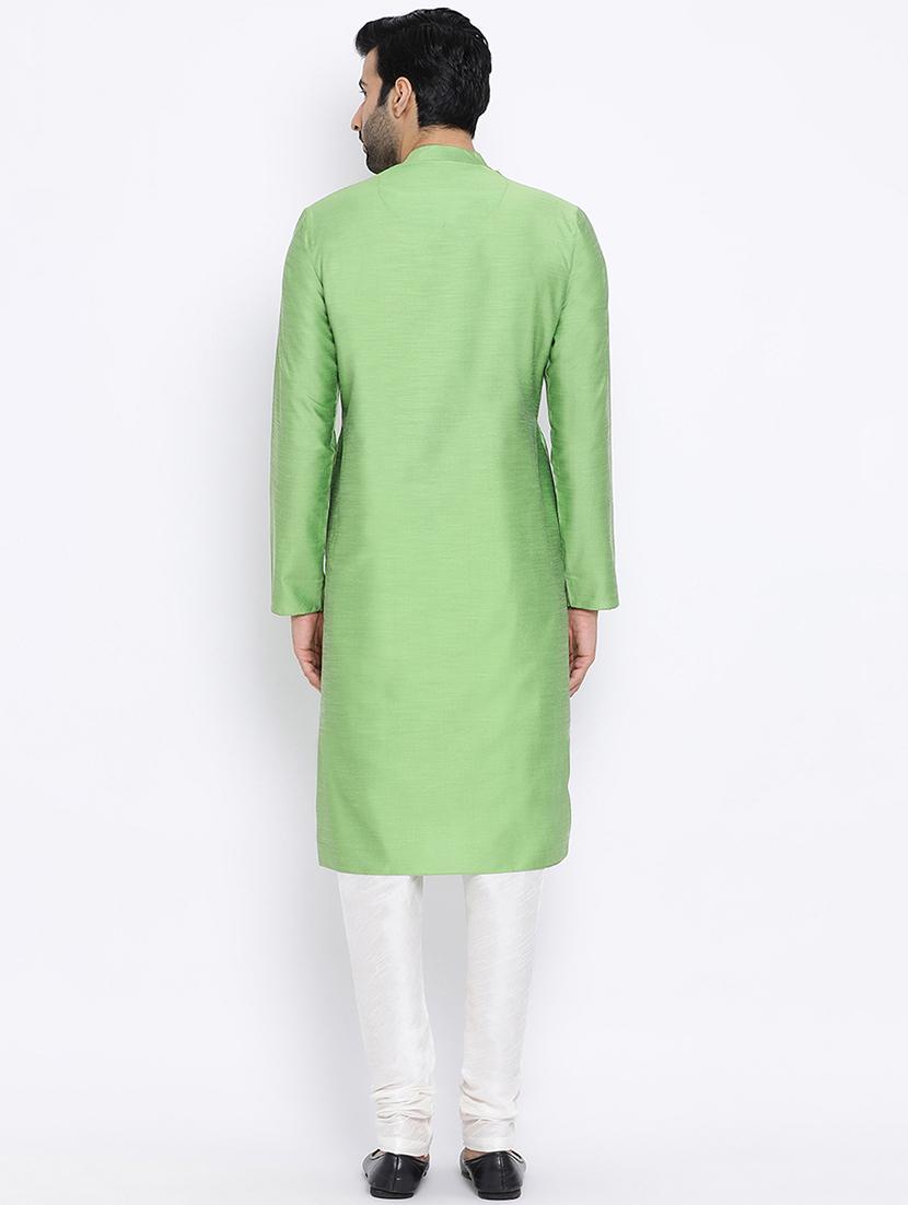 green pure silk long kurta - 16562541 - Standard Image - 2
