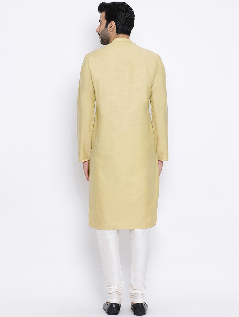 beige linen long kurta - 16562544 - Standard Image - 2