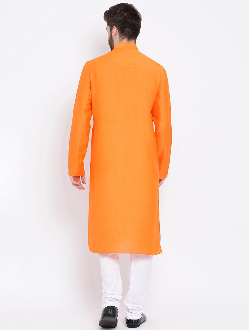 orange linen long kurta - 16562547 - Standard Image - 2
