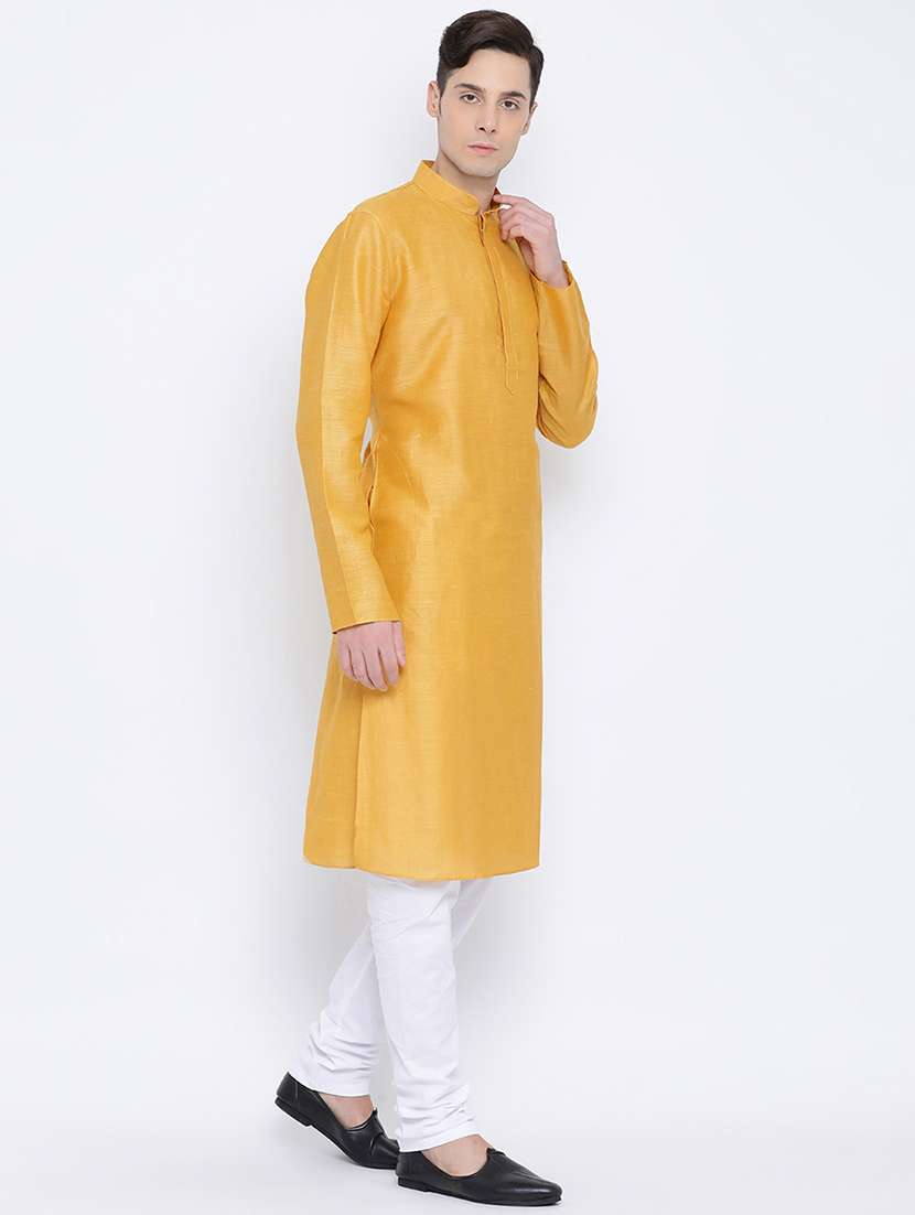 men solid mandarin neck long kurta - 16562548 - Standard Image - 2