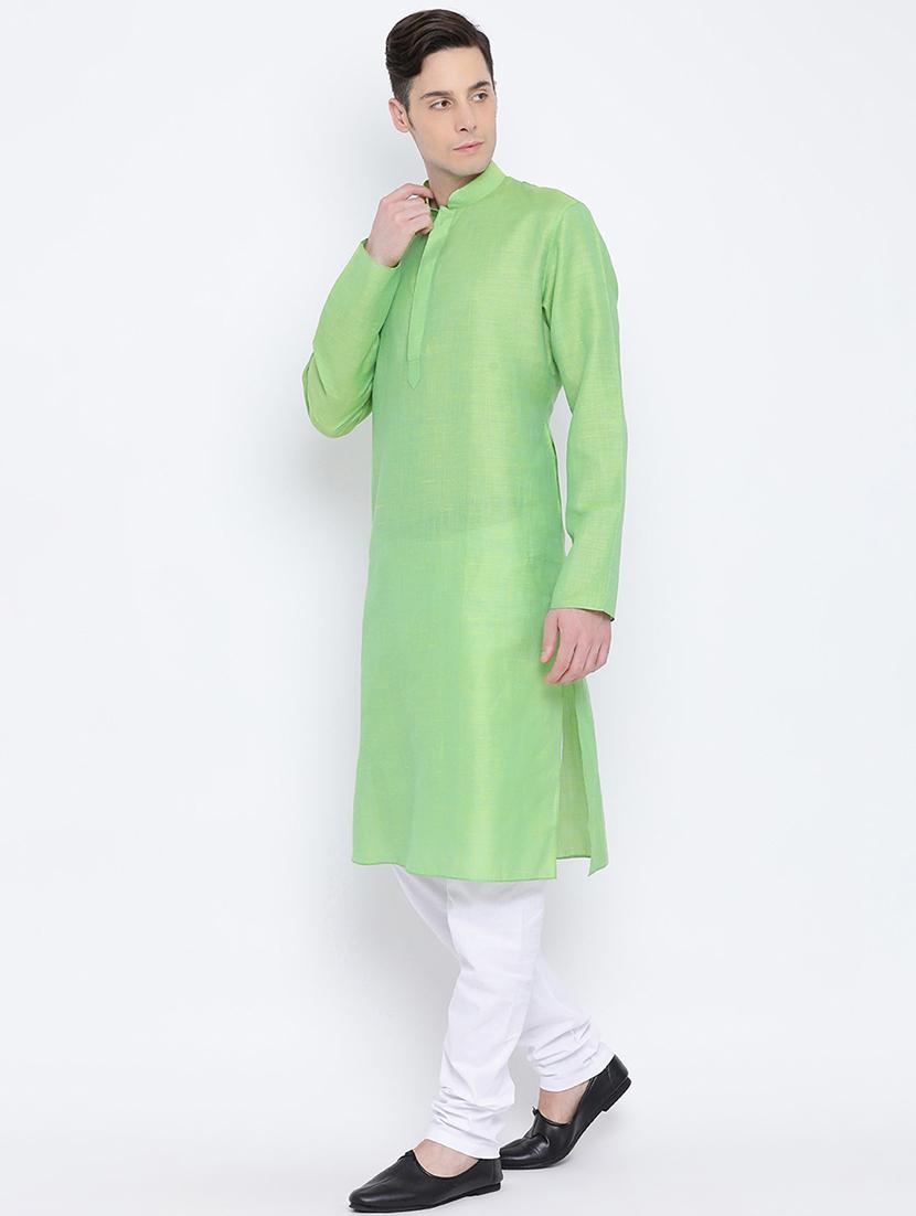 green linen long kurta - 16562549 - Standard Image - 2