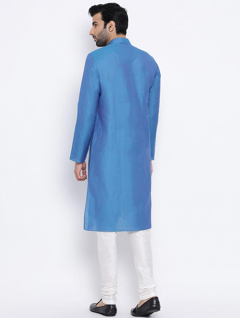 blue cotton long kurta - 16562550 - Standard Image - 2