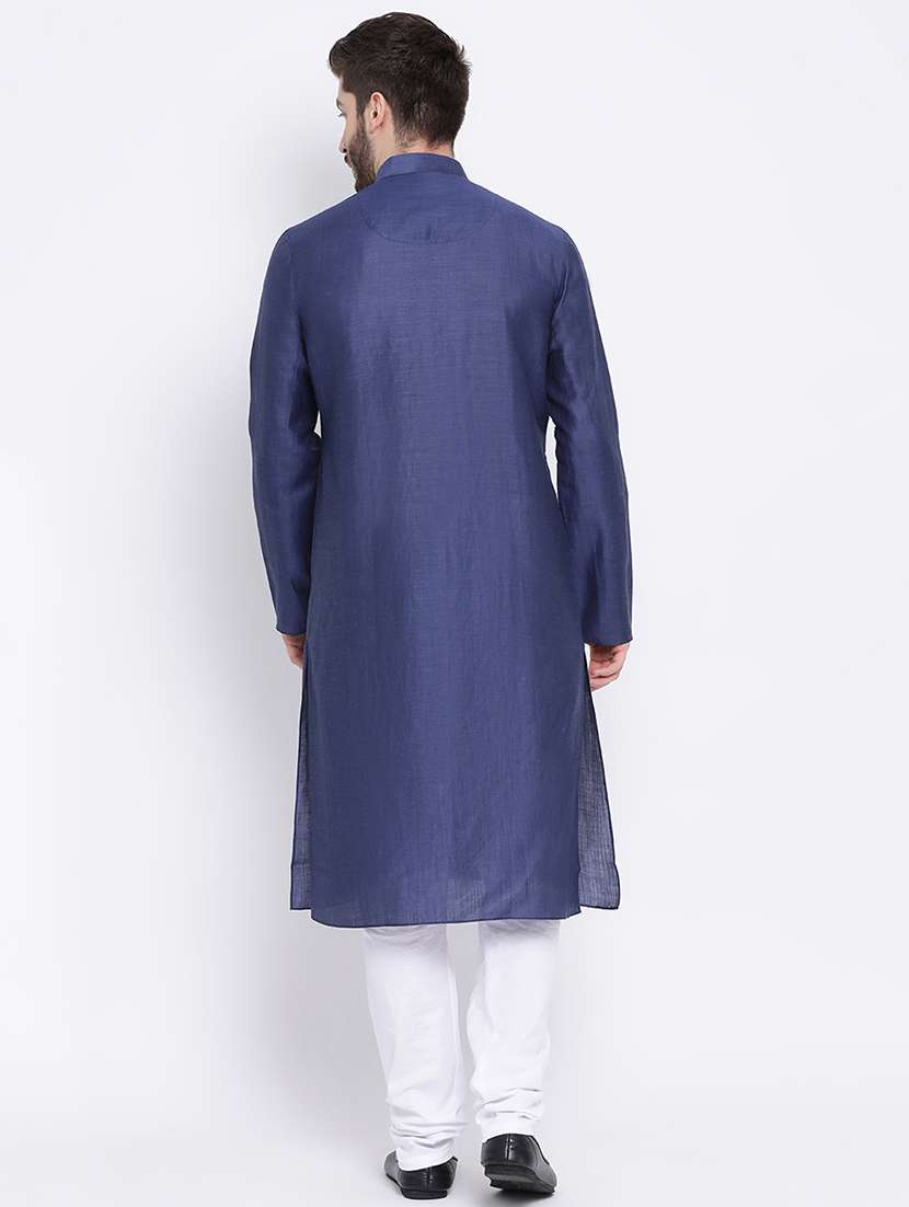 blue solid long kurta - 16562552 - Standard Image - 2