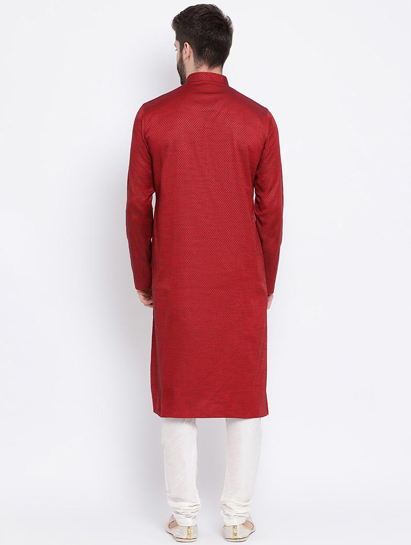 red jacquard long kurta - 16562555 - Standard Image - 2