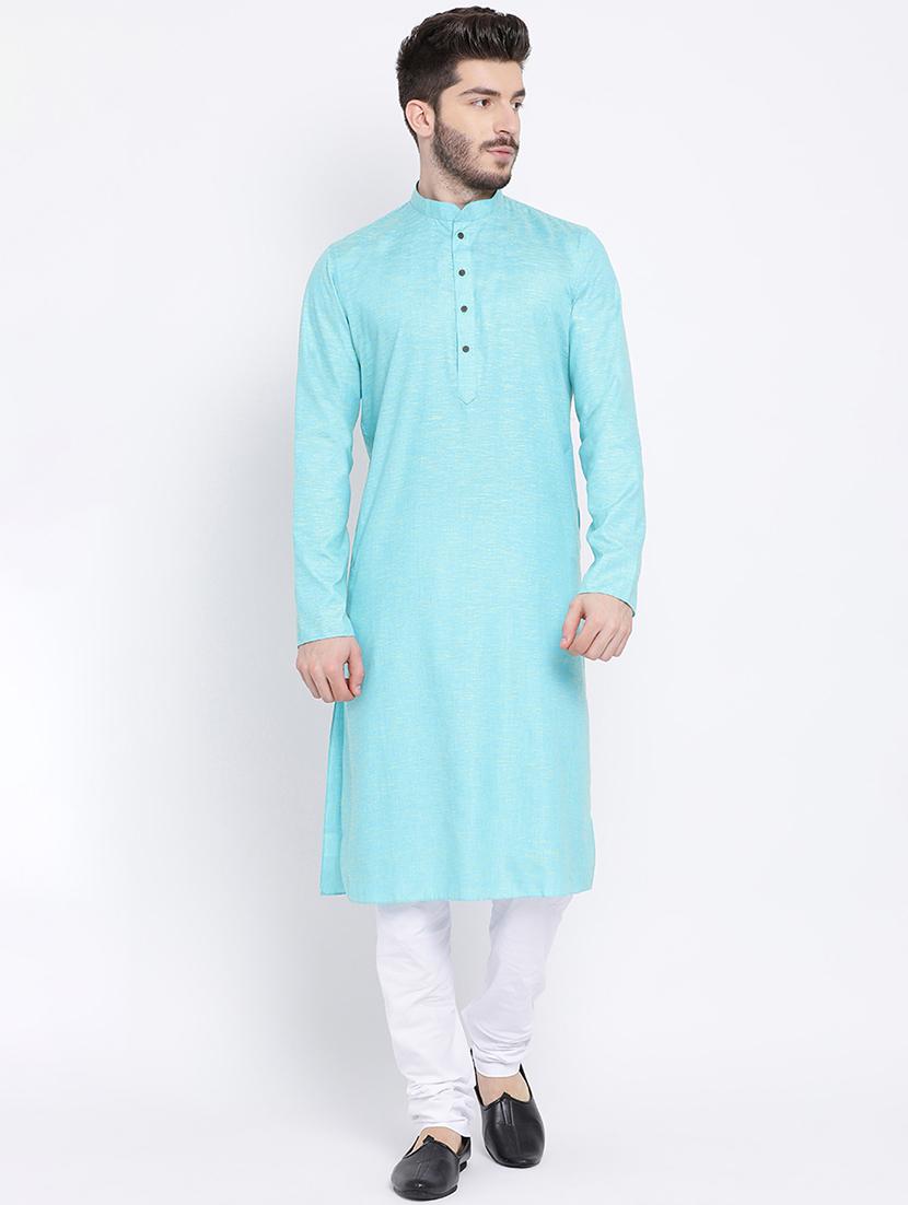 blue solid long kurta - 16562561 -  Zoom Image - 0