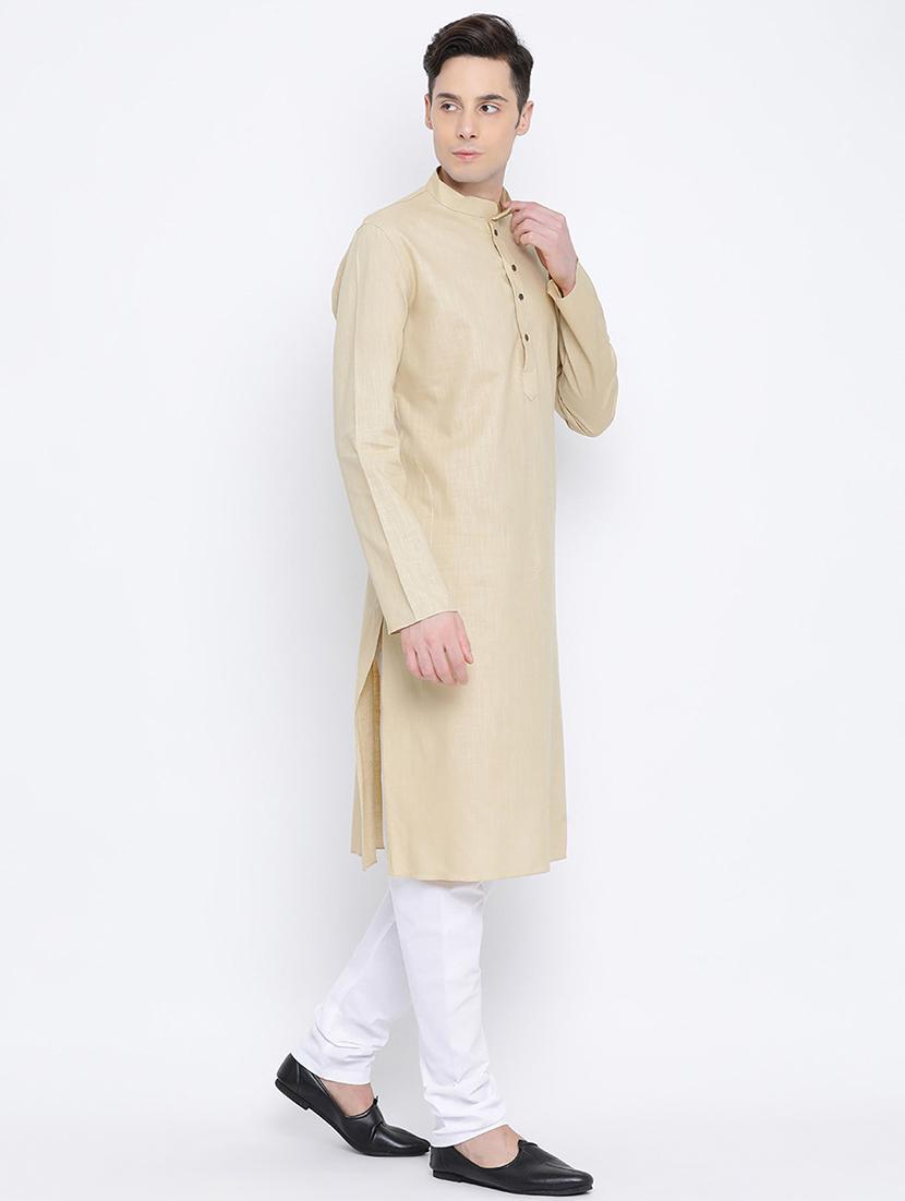 beige solid long kurta - 16562576 - Standard Image - 2