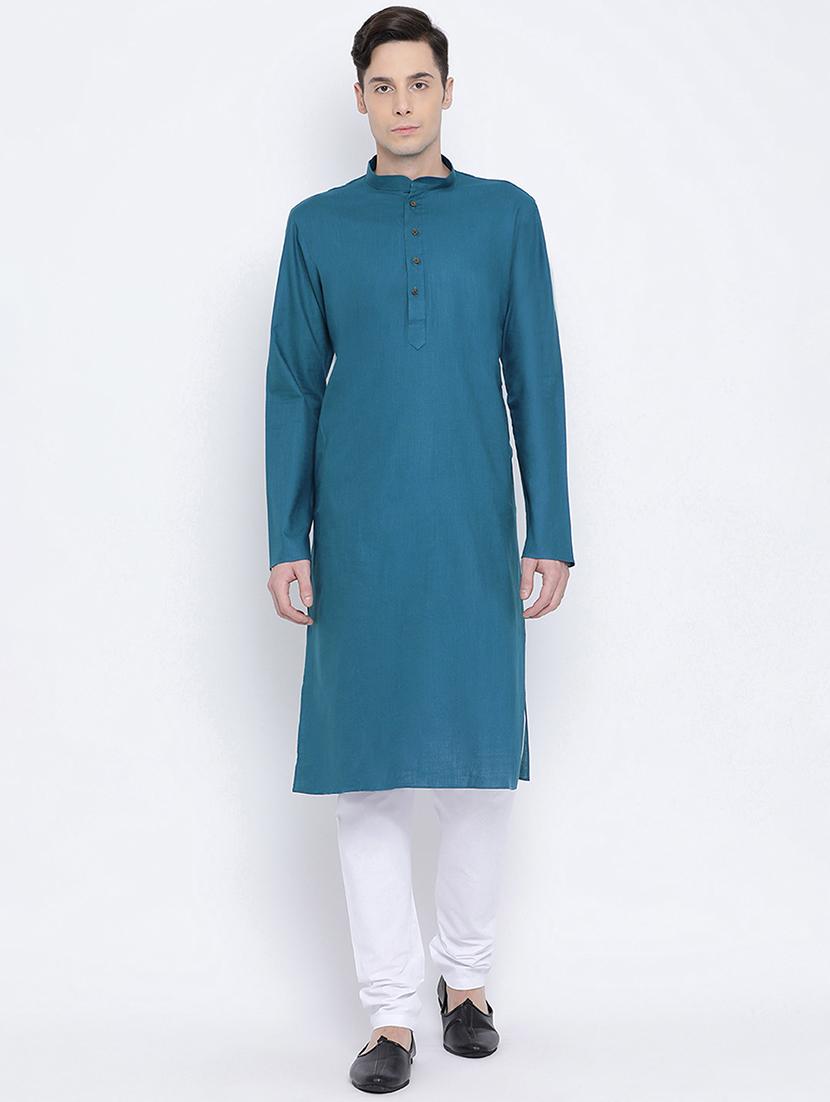 blue solid long kurta - 16562578 - Zoom Image - 0