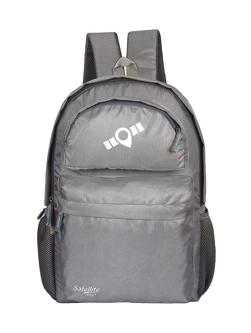 grey faux silk backpack